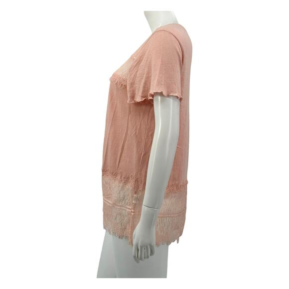 Deletta Anthropologie Top Women Small Blush Lace Flutter Sleeve Linen Fairy Boho - Picture 4 of 10